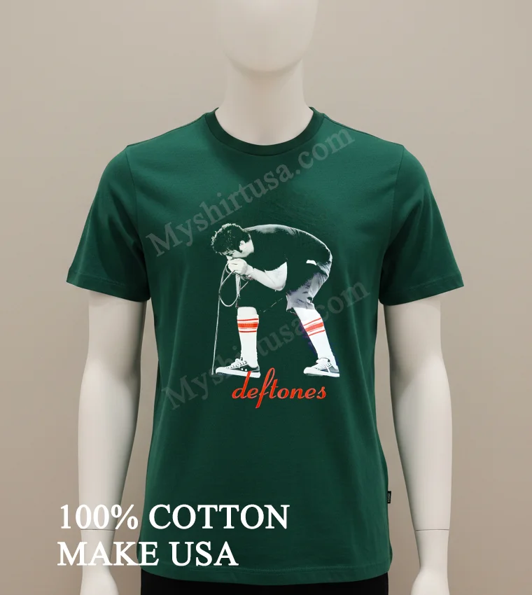 Deftones Chino Moreno Performing On Stage Red Typography Shirt Green Shirt