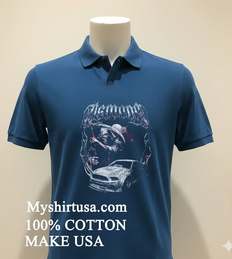 Demons Vintage Mustang Death Retro Shirt Navy Shirt 1