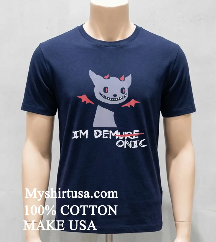 Demure Demonic Cat Night Shirt Navy Shirt