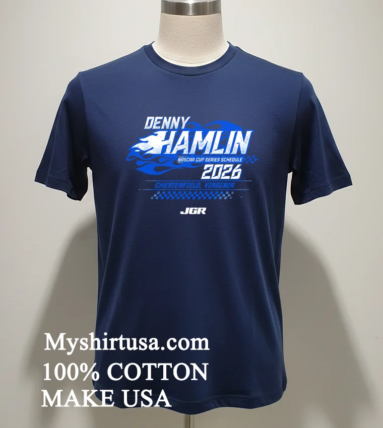 Denny Hamlin Nascar Cup Series Schedule 2026 Chesterfield Virginia new t-shirt - navy-shirt Denny Hamlin Nascar Cup Series Schedule 2026 Chesterfield Virginia Shirt Navy Shirt 1