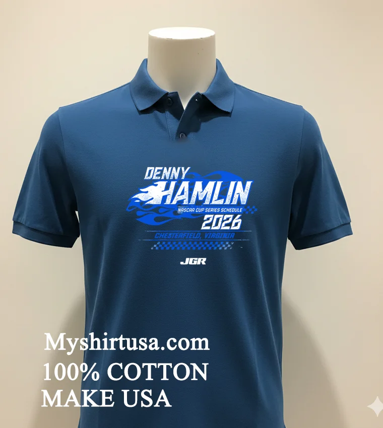 Denny Hamlin Nascar Cup Series Schedule 2026 Chesterfield Virginia new t-shirt - navy-shirt Denny Hamlin Nascar Cup Series Schedule 2026 Chesterfield Virginia Shirt Navy Shirt 2
