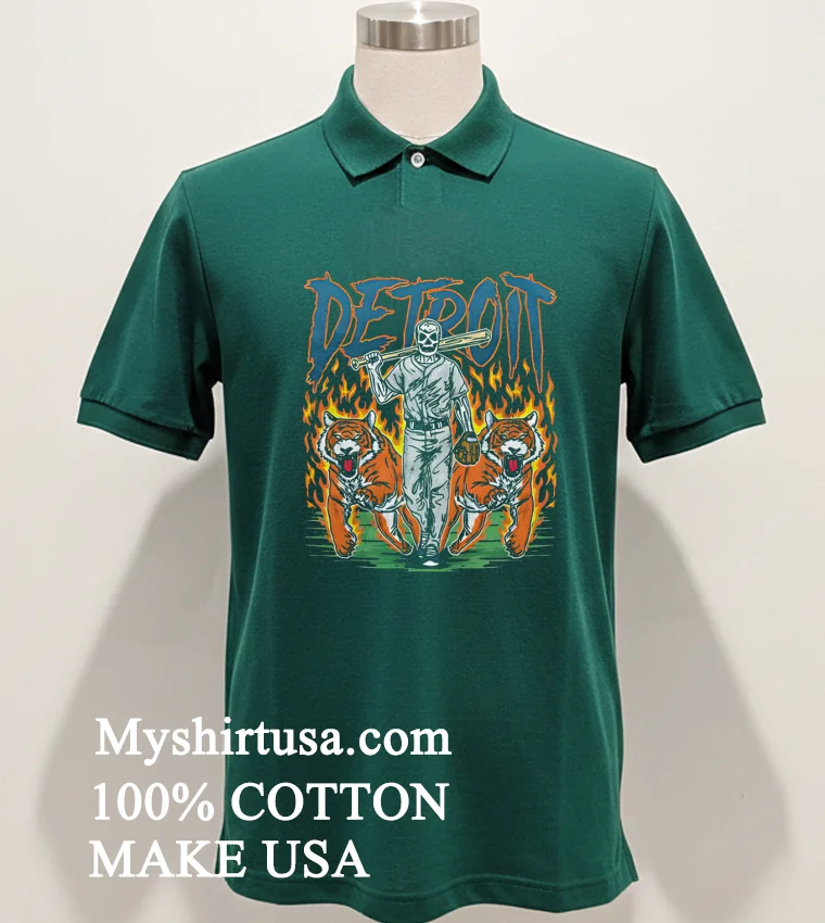 Detroit Baseball Tigers Graphic Skeleton Shirt Green Shirt