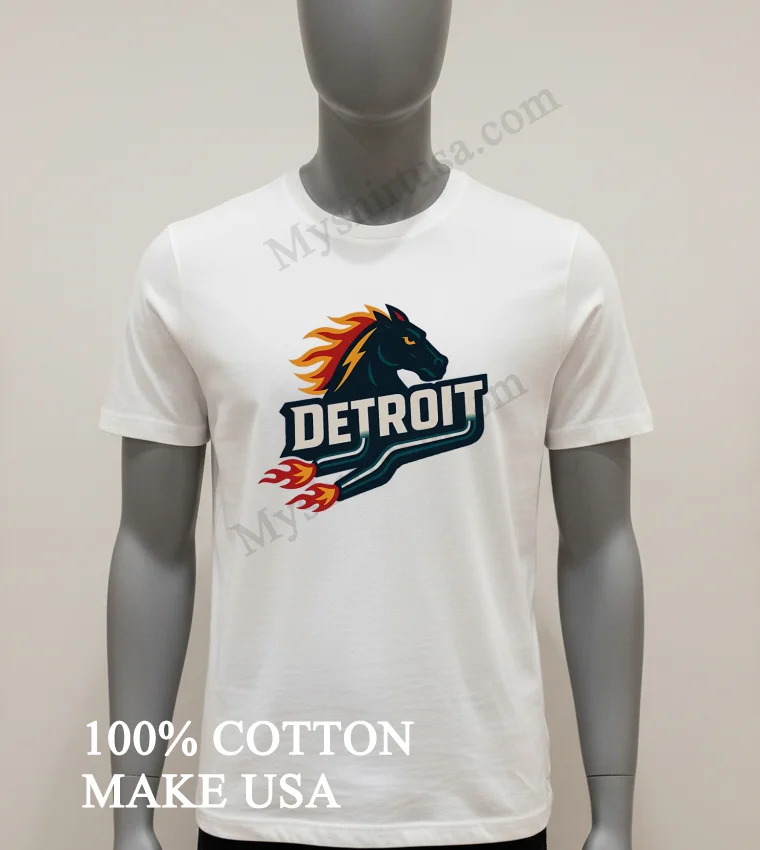 Detroit Flaming Horse Head Racing funny america t-shirts - white-t-shirt Detroit Flaming Horse Head Racing Shirt White T Shirt 1