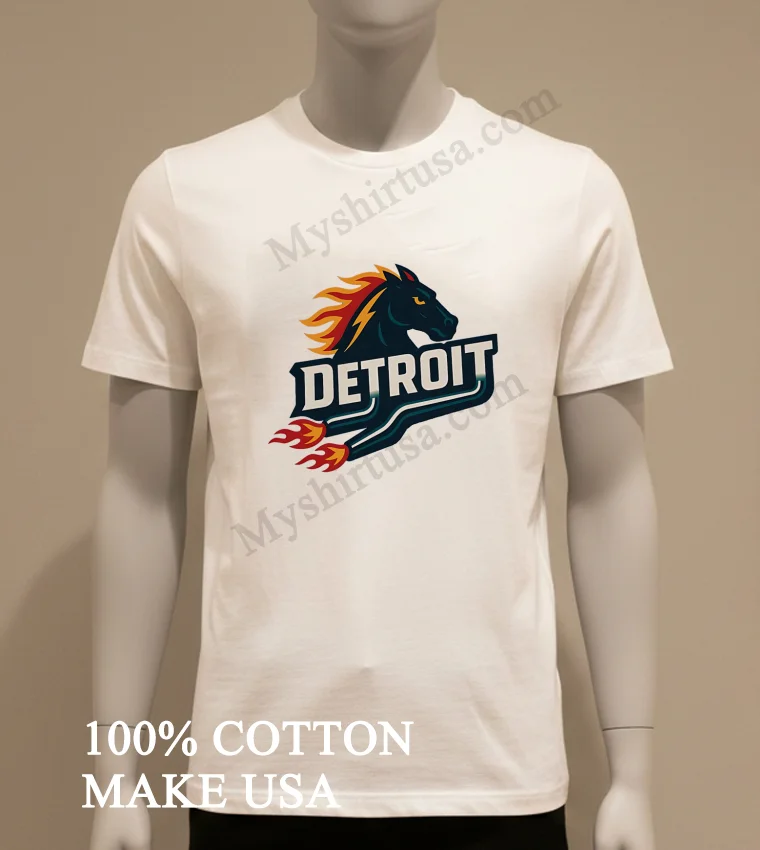 Detroit Flaming Horse Head Racing funny america t-shirts - white-t-shirt Detroit Flaming Horse Head Racing Shirt White T Shirt
