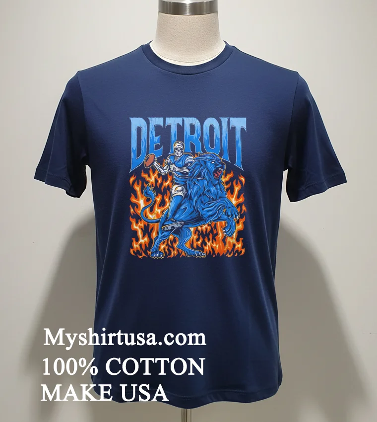 Detroit Football Lions Graphic Skeleton Shirt Navy Shirt 1