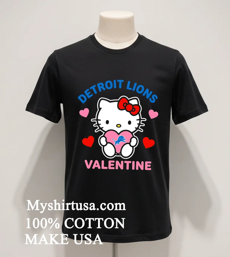 Detroit Lions Hello Kitty Valentine Cute Shirt Balck Shirt 1