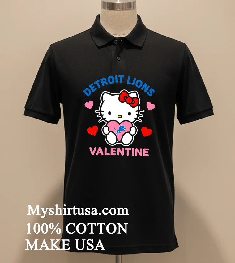 Detroit Lions Hello Kitty Valentine Cute Shirt - balck-shirt Detroit Lions Hello Kitty Valentine Cute Shirt Balck Shirt 2