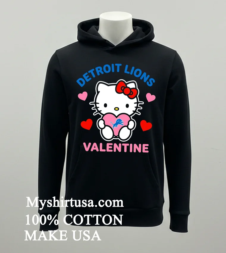 Detroit Lions Hello Kitty Valentine Cute Shirt Balck Shirt