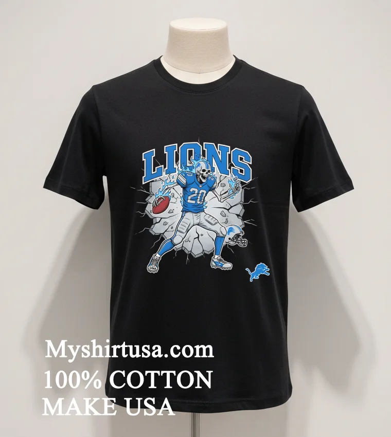 Detroit Lions Mens Football Skeleton Player Burning Shirt Balck Shirt 1
