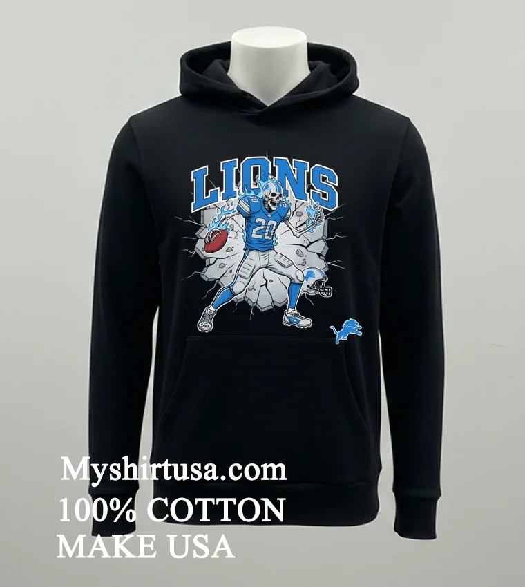 Detroit Lions Mens Football Skeleton Player Burning Shirt Balck Shirt