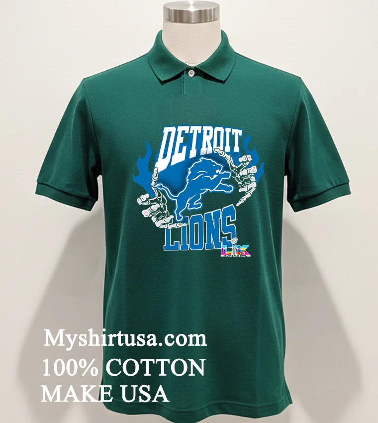 Detroit Lions Skeleton Hands Flaming Logo Lx Super Bowl Championship Shirt Green Shirt