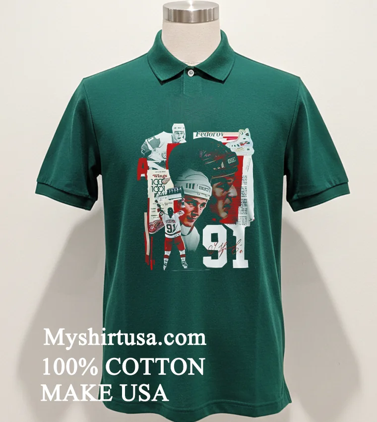 Detroit Red Wings X Sergei Fedorov Signature Red new t-shirt - green-shirt Detroit Red Wings X Sergei Fedorov Signature Red Shirt Green Shirt
