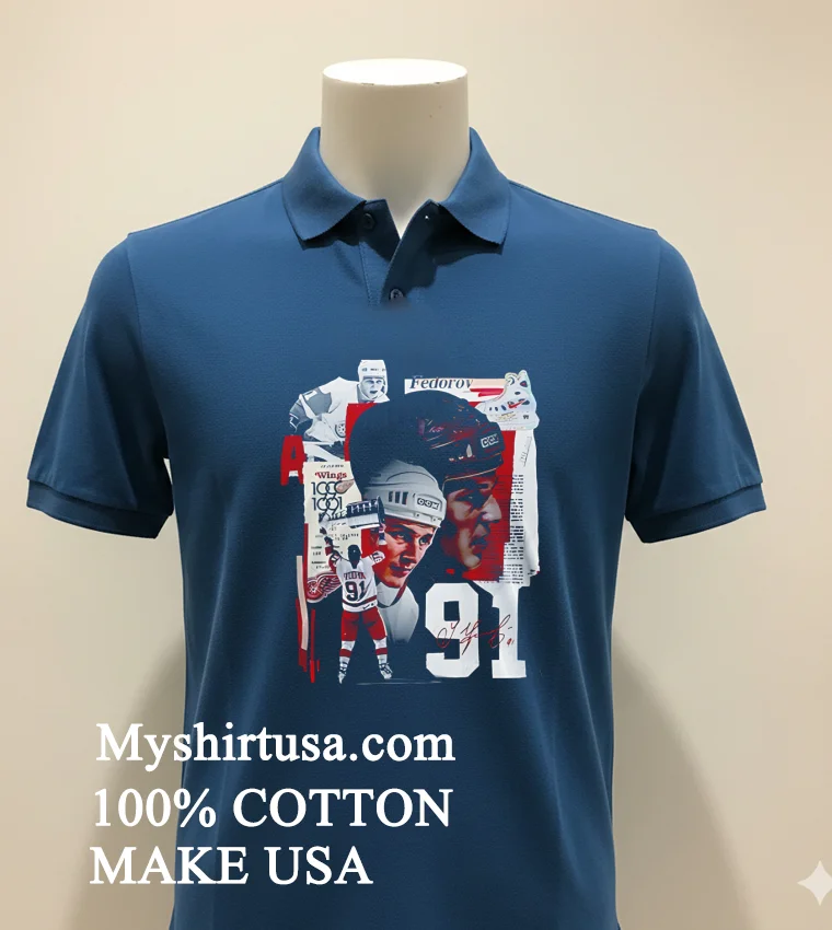 Detroit Red Wings X Sergei Fedorov Signature Red Shirt Navy Shirt 2