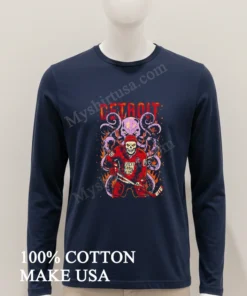 Detroit Salty Goon Gear Skeleton Hockey Player And Giant Octopus Shirt