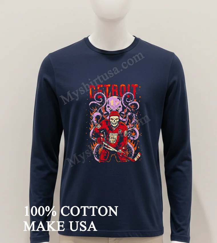 Detroit Salty Goon Gear Skeleton Hockey Player And Giant Octopus Shirt Hoodie Shirt