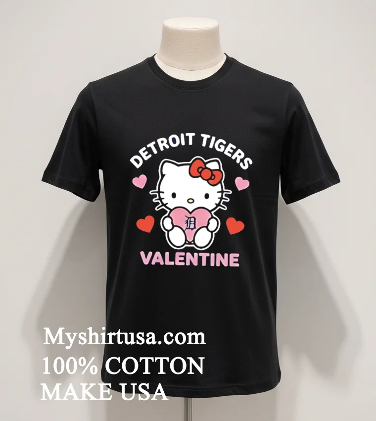 Detroit Tigers Hello Kitty Valentine Cute Shirt Balck Shirt 1