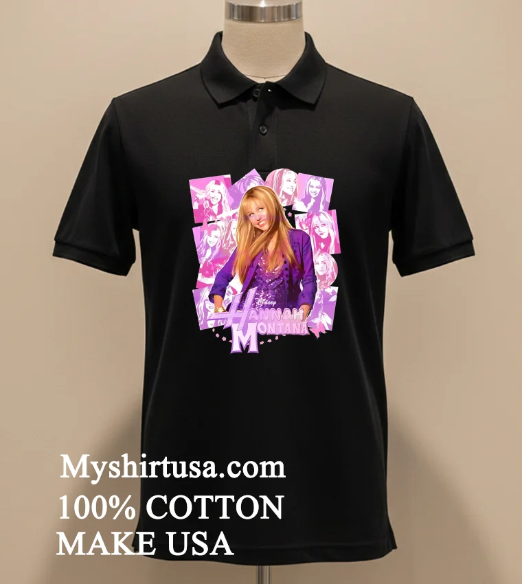 Disney Hannah Montana Pop Star Montage Graphic funny america t-shirts - balck-shirt Disney Hannah Montana Pop Star Montage Graphic Shirt Balck Shirt 1