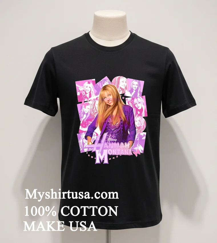 Disney Hannah Montana Pop Star Montage Graphic Shirt Balck Shirt