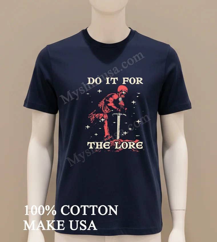 Do It For The Lore Kneeling Skeleton Knight With Sword Shirt Navy Shirt
