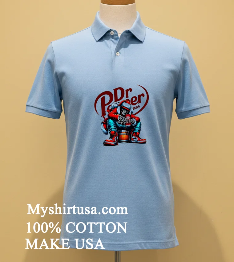 Dr Pepper Santa Skeleton Christmas Shirt - blue-shirt Dr Pepper Santa Skeleton Christmas Shirt Blue Shirt