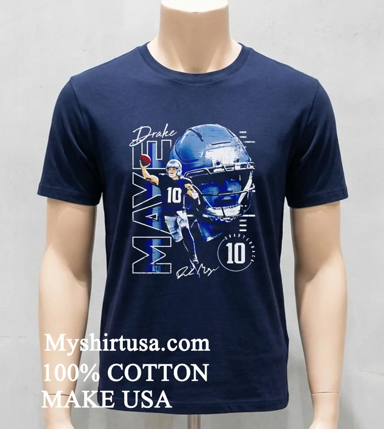 Drake Maye New England Vertical Name Helmet Head Shirt - navy-shirt Drake Maye New England Vertical Name Helmet Head Shirt Navy Shirt