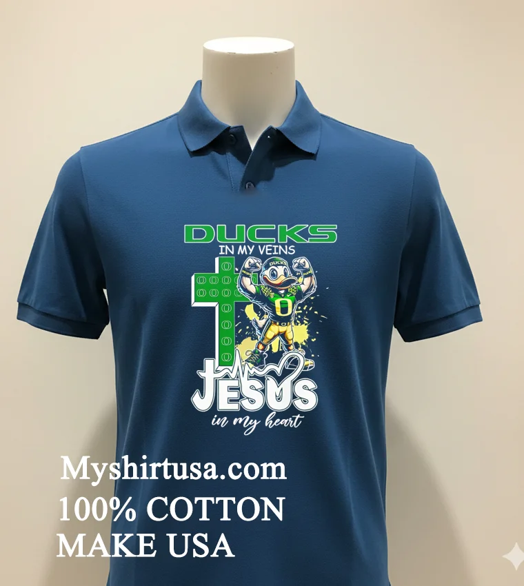 Ducks In My Veins Jesus In My Heart Mascot 2025 Shirt Navy Shirt 2