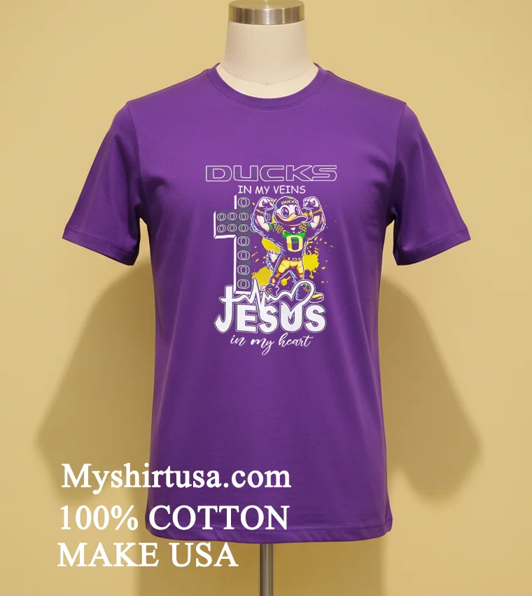 Ducks In My Veins Jesus In My Heart Mascot Shirt - purple-shirt Ducks In My Veins Jesus In My Heart Mascot Shirt Purple Shirt
