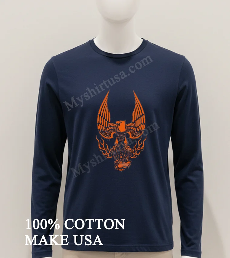 Eagle Winged Motorcycle Engine Fire Graphic Shirt Hoodie Shirt