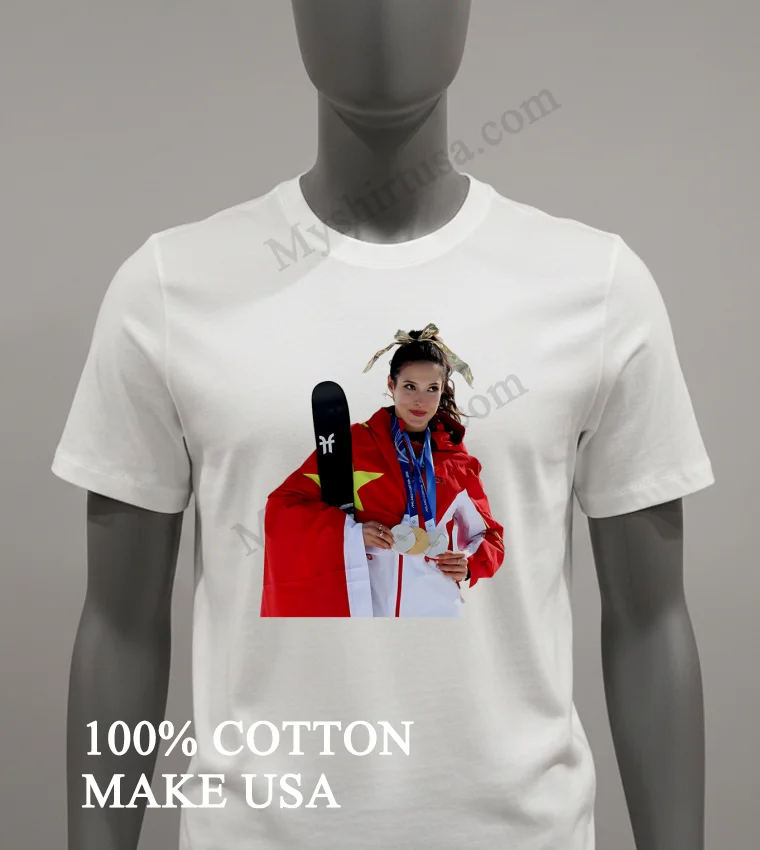 Eileen Gu Wins Gold Poster funny america t-shirts - white-t-shirt Eileen Gu Wins Gold Poster Shirt White T Shirt 2