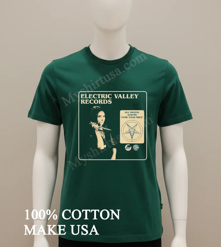 Electric Valley Records Woman Dagger Pentagram Baphomet Shirt Green Shirt