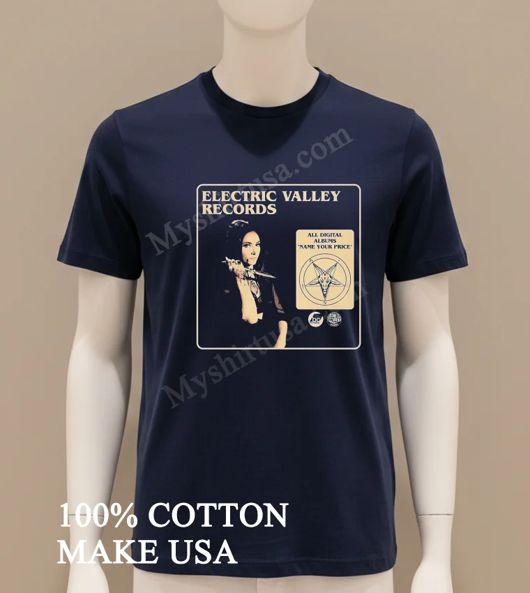 Electric Valley Records Woman Dagger Pentagram Baphomet Shirt Navy Shirt