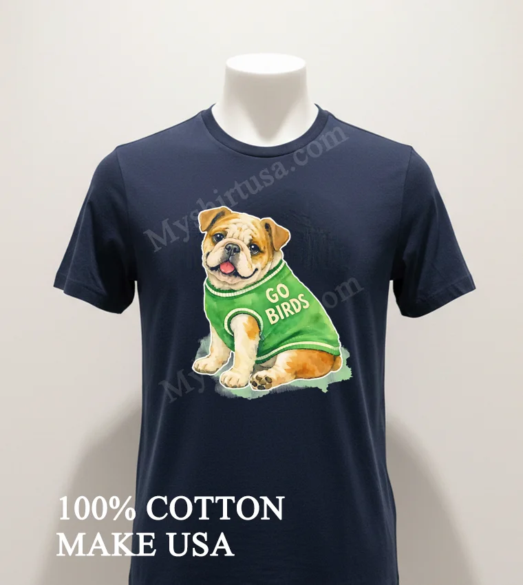 English Bulldog Go Birds Green Sweater funny america t-shirts - navy-shirt English Bulldog Go Birds Green Sweater Shirt Navy Shirt 1