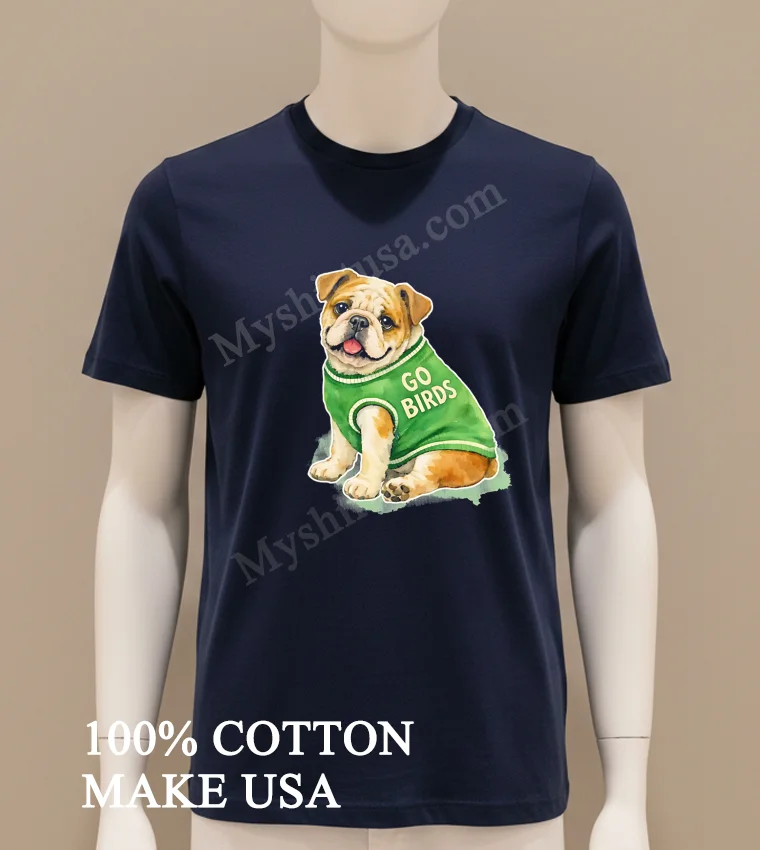 English Bulldog Go Birds Green Sweater Shirt Navy Shirt