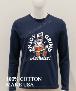 Enjoy The Grind Retro Cartoon Coffee Grinder Middle Finger Assholes Shirt