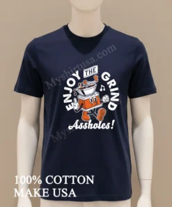Enjoy The Grind Retro Cartoon Coffee Grinder Middle Finger Assholes Shirt