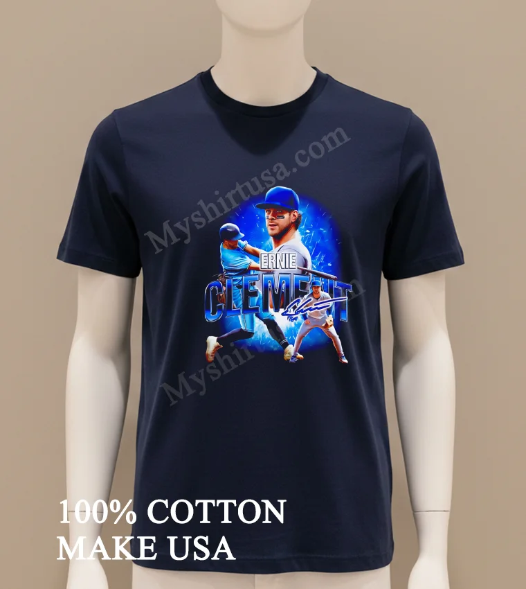 Ernie Clement Toronto Baseball Player Blue Action Pose funny america t-shirts - navy-shirt Ernie Clement Toronto Baseball Player Blue Action Pose Shirt Navy Shirt
