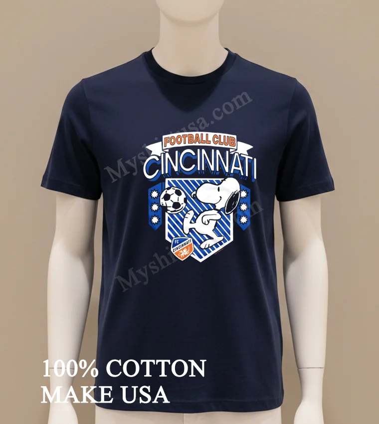 Football Club Cincinnati Snoopy Soccer Kick Blue White Shirt Navy Shirt