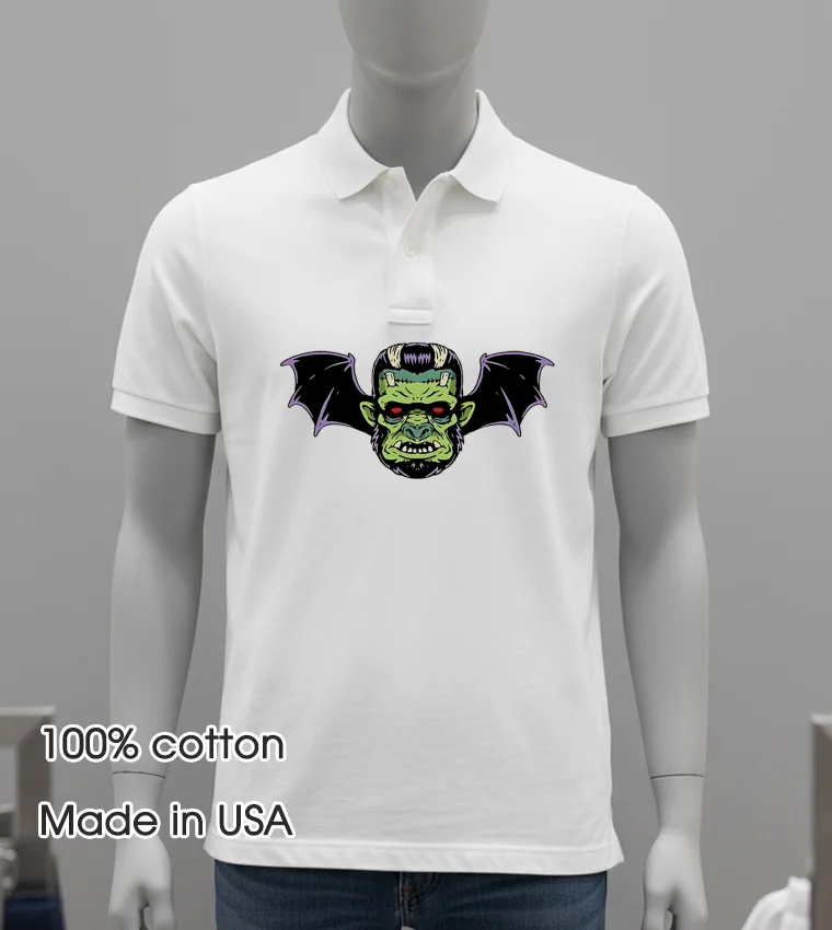 Frankenstein Bat Wing Demon Head Psychobilly Monster Zombie Shirt White T Shirt 2