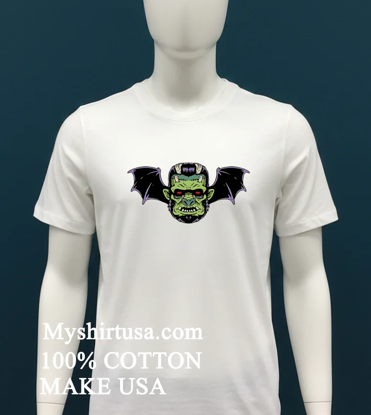 Frankenstein Bat Wing Demon Head Psychobilly Monster Zombie Shirt - white-t-shirt Frankenstein Bat Wing Demon Head Psychobilly Monster Zombie Shirt White T Shirt 4