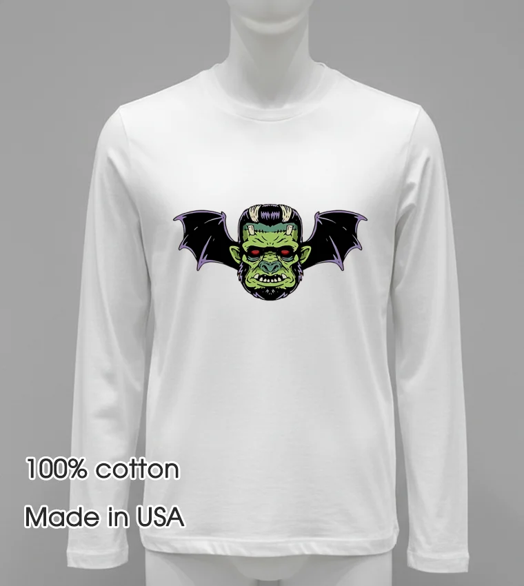 Frankenstein Bat Wing Demon Head Psychobilly Monster Zombie Shirt White T Shirt