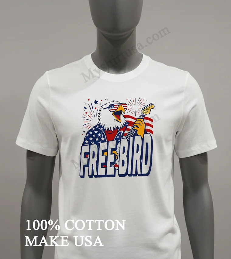 Free Bird Eagle Patriot American Flag Electric Guitar funny america t-shirts - white-t-shirt Free Bird Eagle Patriot American Flag Electric Guitar Shirt White T Shirt 2