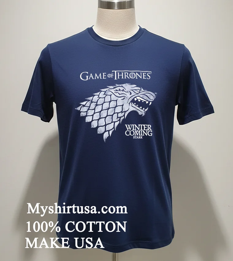 Game Of Thrones Winter Is Coming Stark Wolf Head Logo Shirt Navy Shirt 1