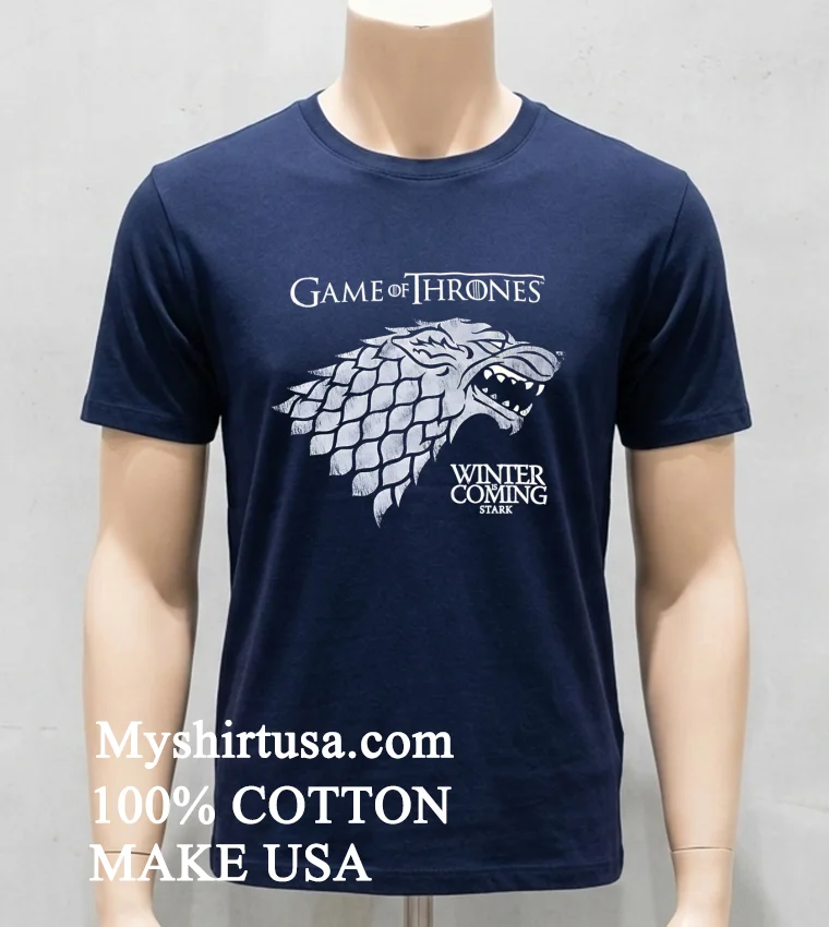 Game Of Thrones Winter Is Coming Stark Wolf Head Logo new t-shirt - navy-shirt Game Of Thrones Winter Is Coming Stark Wolf Head Logo Shirt Navy Shirt