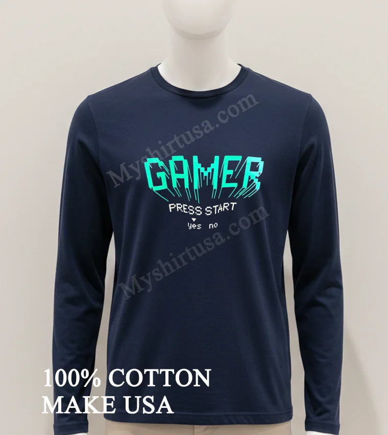 Gamer Press Start Yes No Cyan Retro Gaming Shirt Hoodie Shirt 1