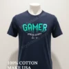 Gamer Press Start Yes No Cyan Retro Gaming Shirt Navy Shirt 1