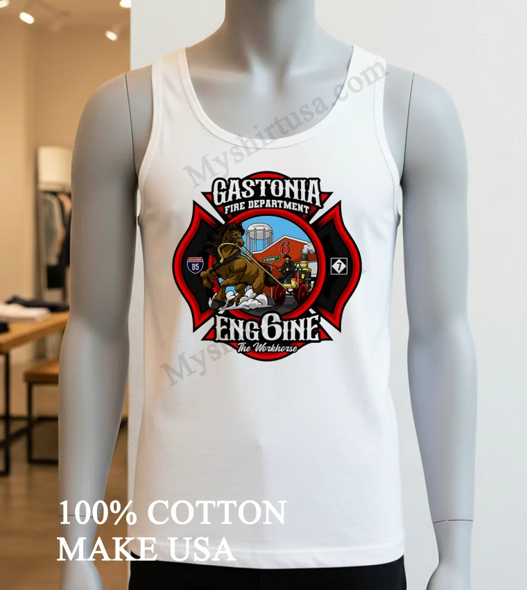 Gastonia Fire Department Engine 6 The Workhorse Horse Carriage Shirt - white-t-shirt Gastonia Fire Department Engine 6 The Workhorse Horse Carriage Shirt White T Shirt 3