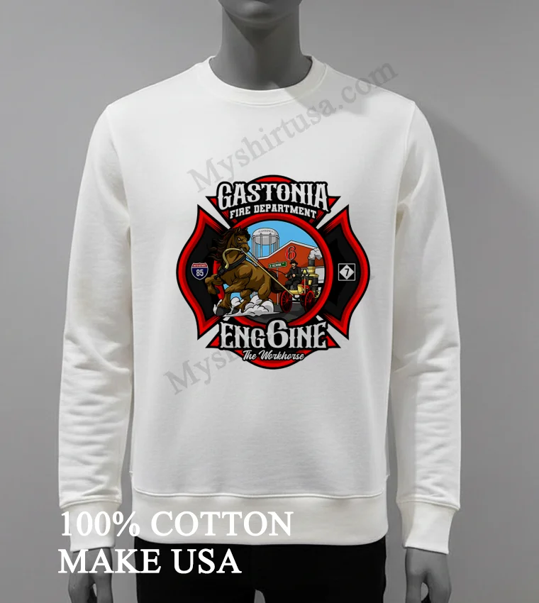 Gastonia Fire Department Engine 6 The Workhorse Horse Carriage Shirt White T Shirt 4
