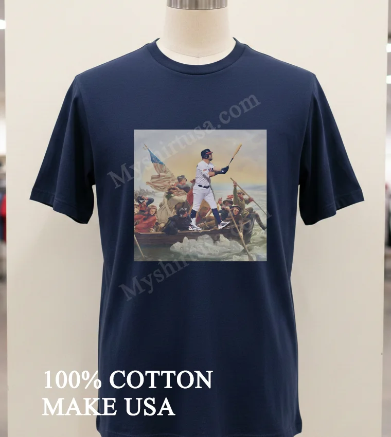 George Washington Crossing Delaware Baseball Player Hitting Shirt Navy Shirt