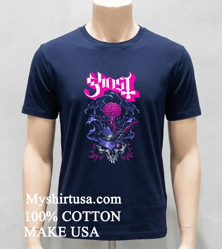 Ghost Bat In The Brain Skull Shirt - navy-shirt Ghost Bat In The Brain Skull Shirt Navy Shirt