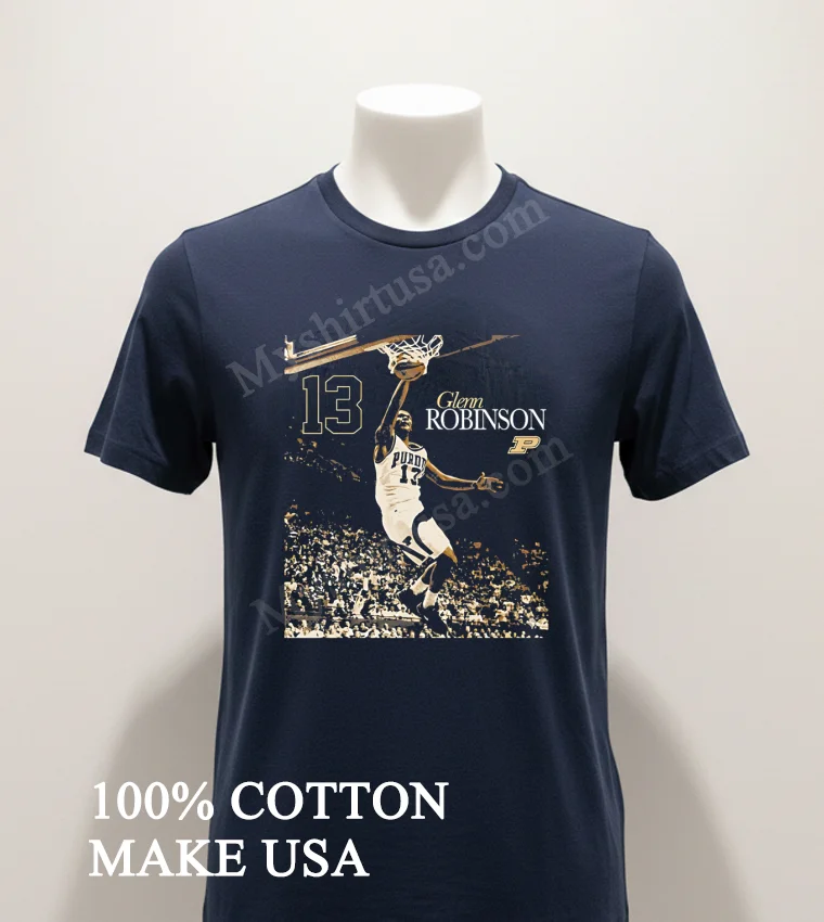 Glenn Robinson 13 Purdue Basketball Slam Dunk Graphic funny america t-shirts - navy-shirt Glenn Robinson 13 Purdue Basketball Slam Dunk Graphic Shirt Navy Shirt 1